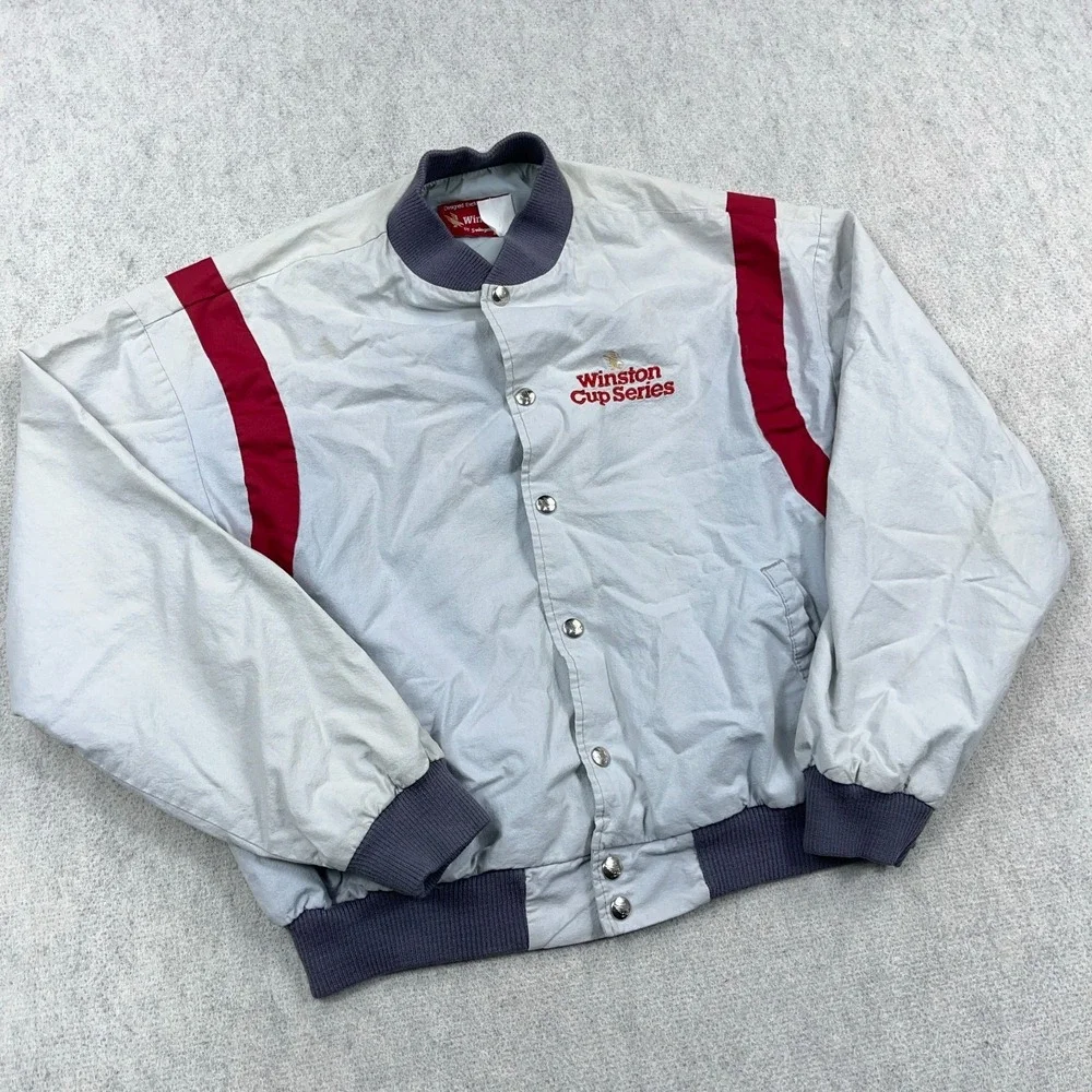 Vintage Winston Cup Jacket Men Large Gray Bomber USA 80s 90s Nascar Racing Worn - Picture 2 of 15